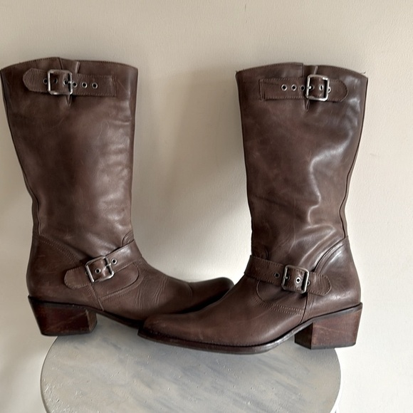 Naturalizer Brown Leather Size Zip Mid Calf Riding Boots Women 7 - Picture 6 of 15